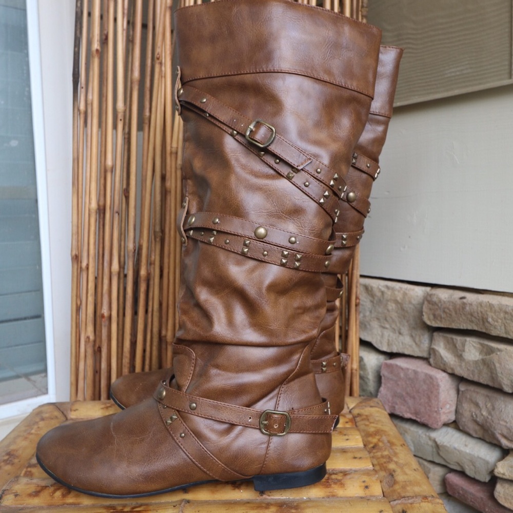 Tall Brown Studded Boots